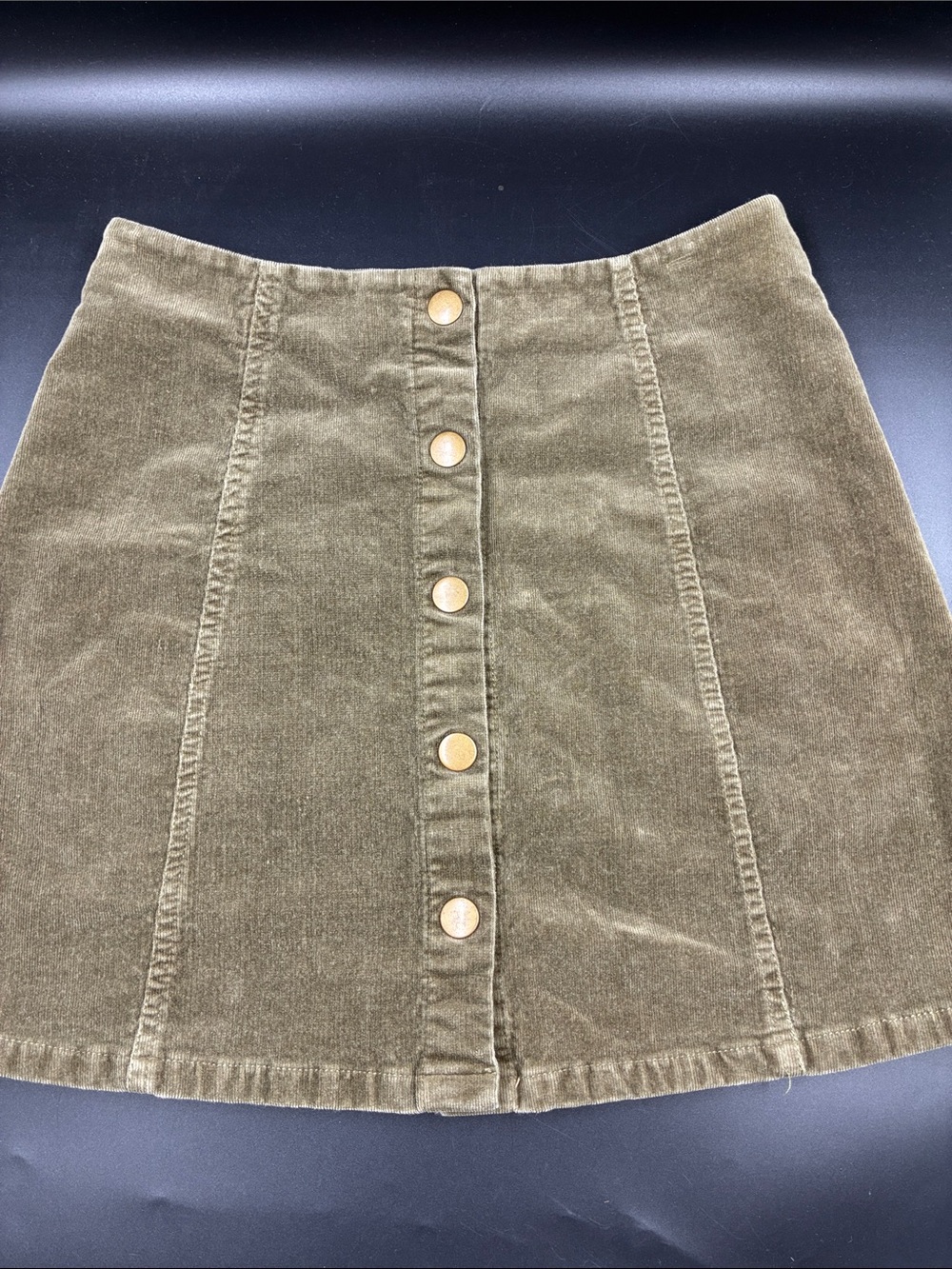 Sans Souci Olive Green Corduroy Button-Front A-Line Mini Skirt Size Small